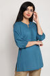 Sky Blue Cotton Short Solid Kurti image number 4
