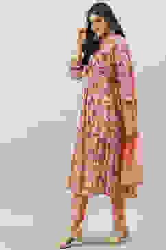 Pink Rayon A-Line Kurta Slim Pant Suit Set image number 2