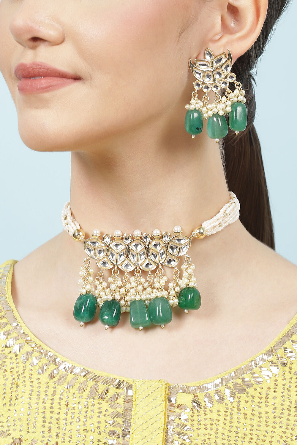 Dark Green Alloy Necklace Set image number 1