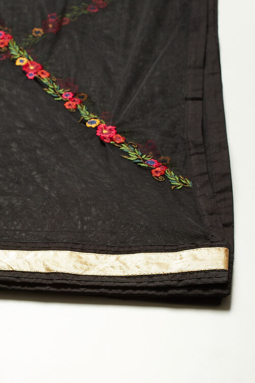 Rohit Bal Black Cotton Silk Anarkali Embroidered Suit image number 2