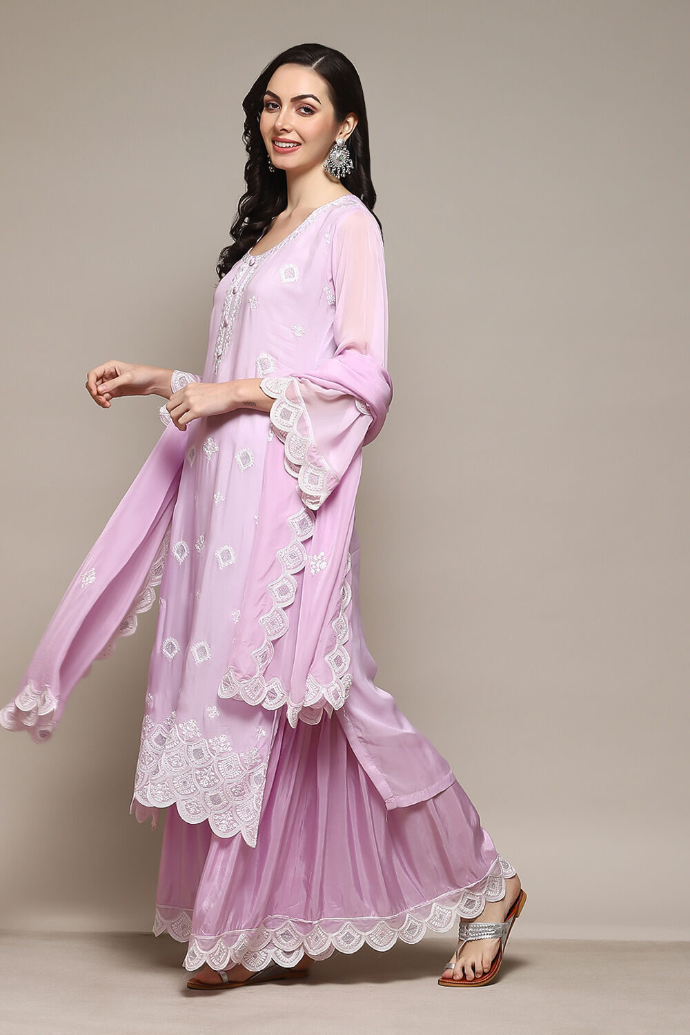 Pink Organza Digital Print Unstitched Suit Set image number 5