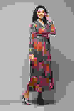 Black Cotton Blend A-Line Printed Dress image number 4