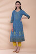 Teal Cotton Straight Printed Kurta