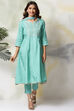 Sea Green Viscose Kalidar Kurta Pants Suit Set image number 0