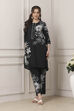 Blue Cotton Floral Printed Straight Suit Set image number 0