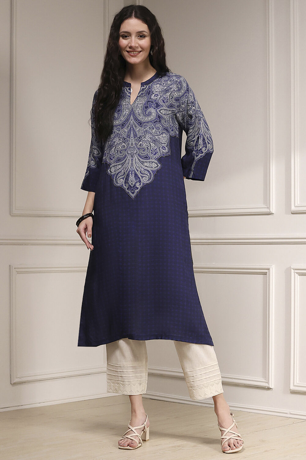 Olive Green Printed Straight Kurta image number 5
