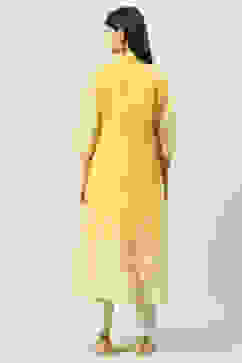 Yellow Art Silk Flared Printed Kurta with Jacket image number 4