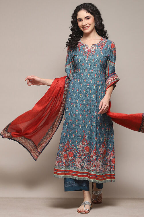 Red Cambric Kalidar Printed Kurta Palazzo Suit Set image number 0