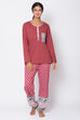 Brick Red Poly Cotton Printed Loungewear Set image number 2