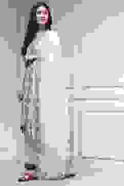 Natural White Chanderi Embroidered Straight Suit Set image number 3