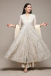 Off White Cotton Anarkali Kurta Skirt Suit Set image number 0