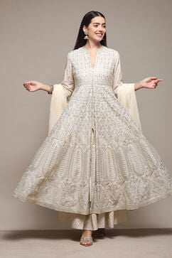 Off White Cotton Anarkali Kurta Skirt Suit Set image number 0