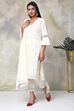 Off White Cotton Straight Kurta Slim Pant Suit Set image number 0