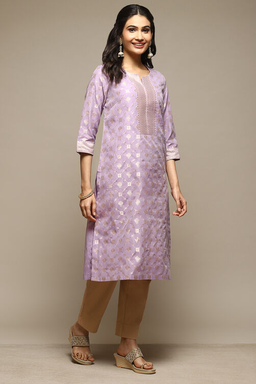 Lilac Cotton Blend Straight Yarndyed Kurta image number 4