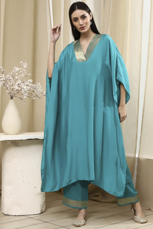 Mauve Solid Kaftan-Style Kurta Set image number 6