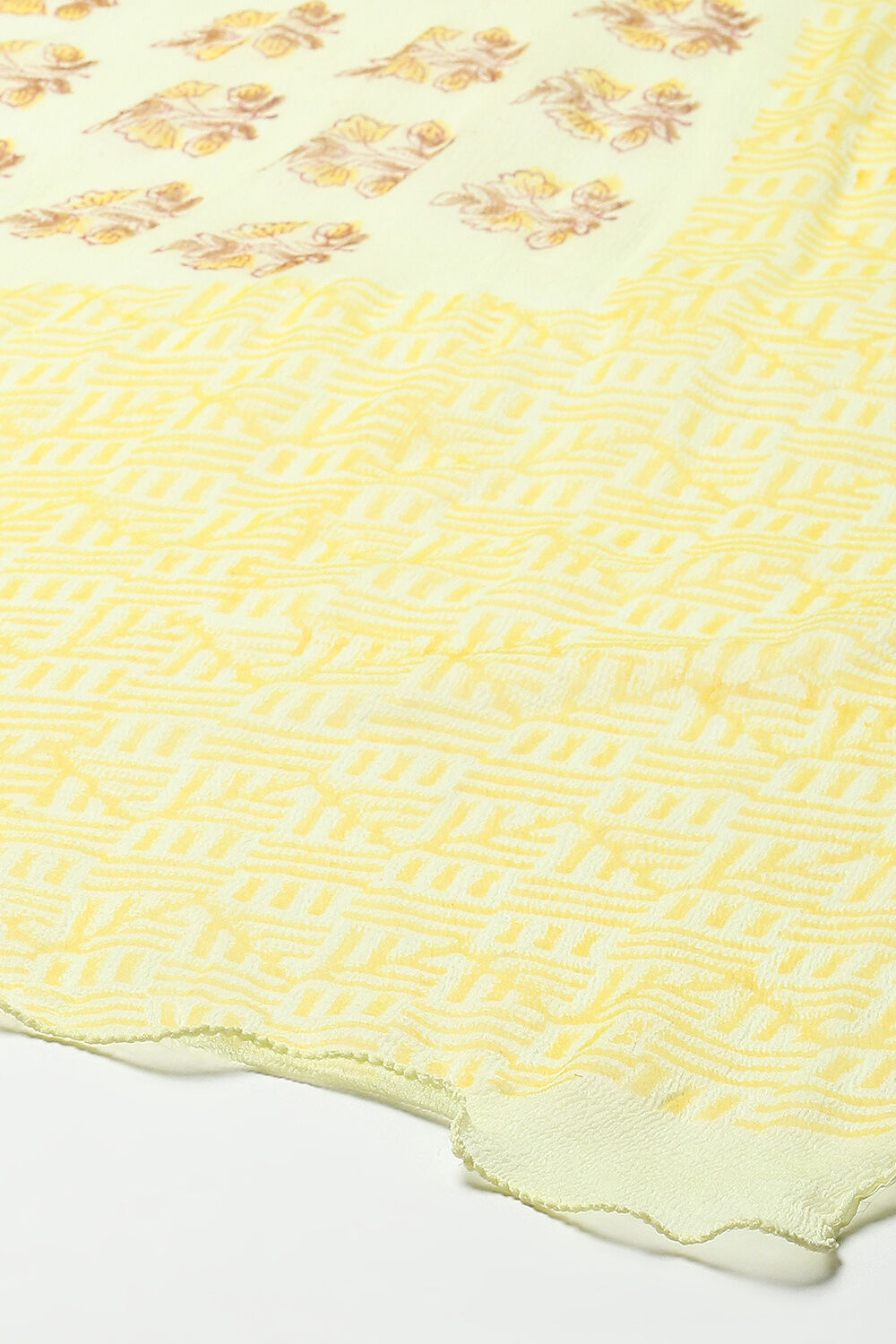 Yellow Cotton Handloom Unstitched Suit Set image number 4