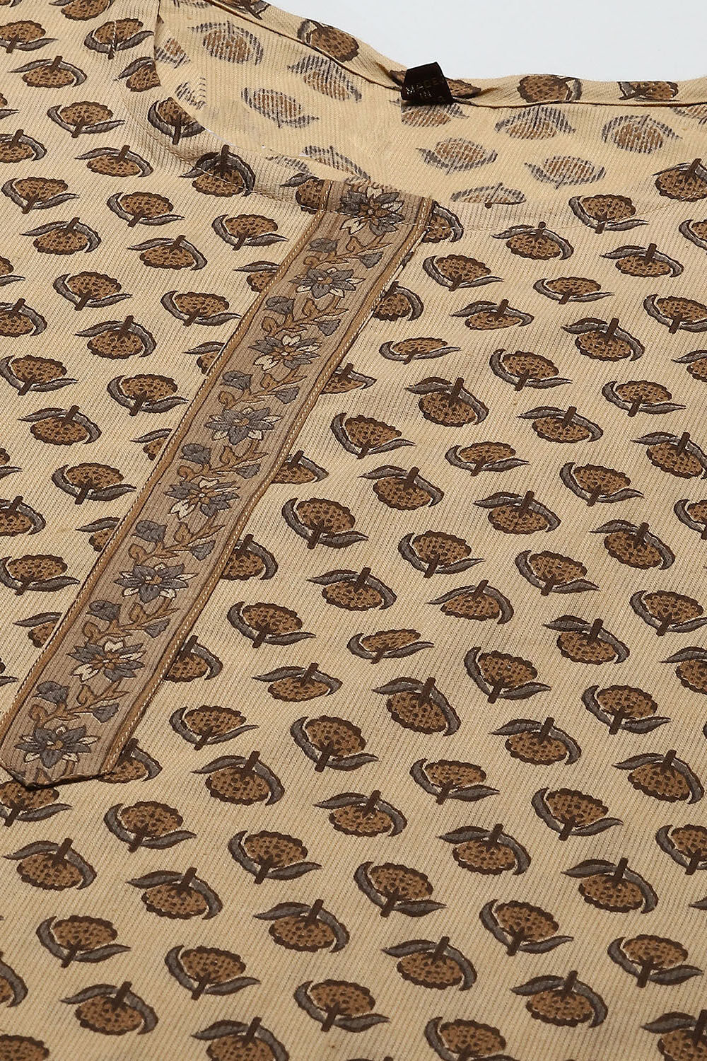 Coffee Brown Cotton Machine Embroidered Unstitched Suit Set image number 2