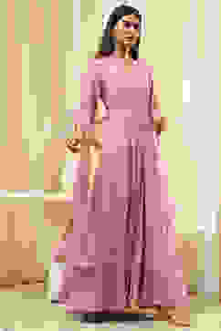 Powder Pink Embroidered Front Open Suit Set image number 4