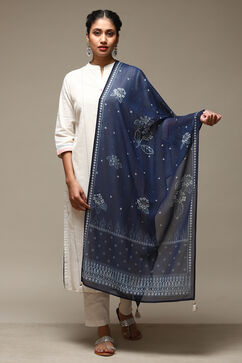 Indigo Cotton Blend Printed Scarf image number 0