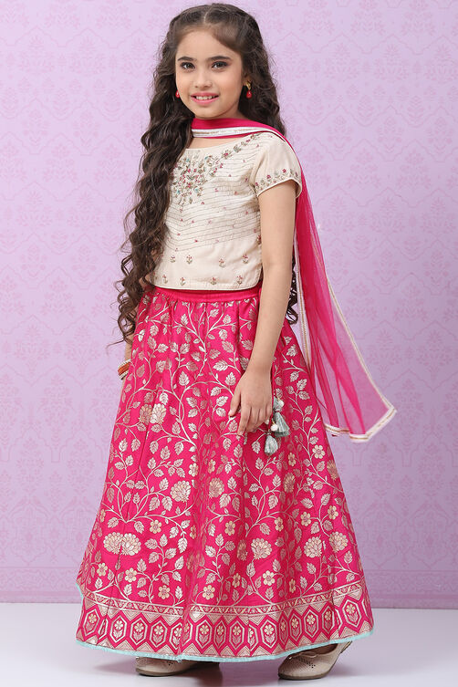 Ivory Silk Lehenga Set image number 0