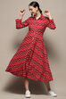 Maroon Chevron Block Printed Shirt-Style A-line Dress