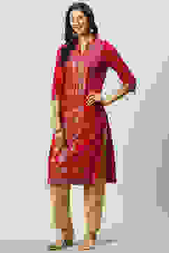 Fuchsia LIVA Straight Printed Kurta image number 2