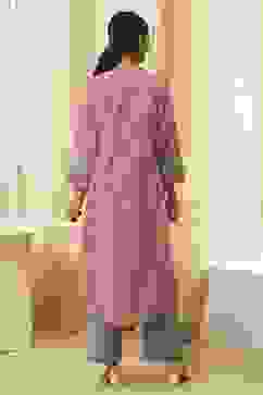 Pink Pure Cotton Printed A-Line Kurta image number 3