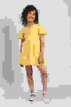 Yellow Pure Cotton Schiffli A-Line Dress image number 5