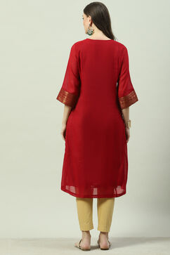 Cherry Red Poly Metallic A-Line Yarndyed Kurta image number 4