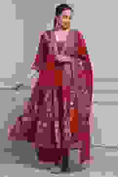 Red Cotton Anarkali Printed Suit Set image number 0