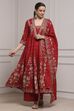 Red Cotton Anarkali Printed Suit Set image number 0