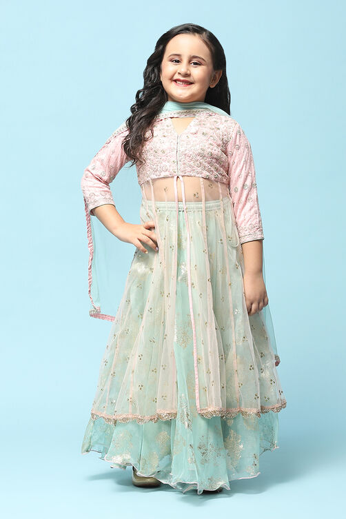 Light Pink Nylon Kalidar Kurta Lehenga Set image number 7