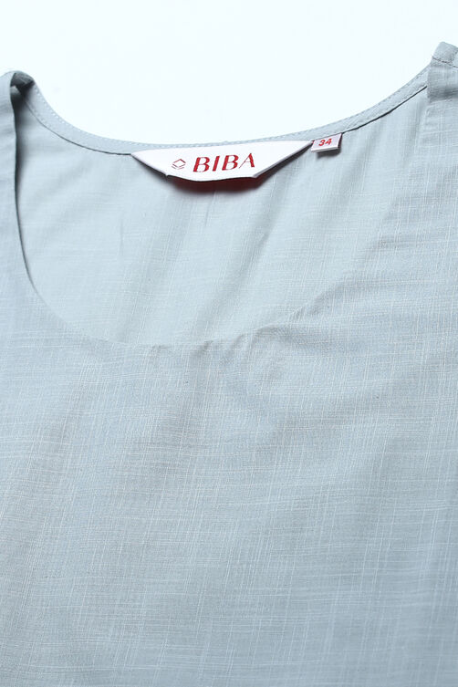 Smoke Blue Art Silk Fusion Kurta Relaxed Pant Suit Set image number 2