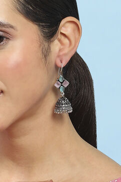 Mint Green Pink Brass Jhumka image number 1