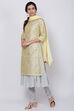 Lemon Yellow Double Layered Kurta Churidar Suit Set image number 4