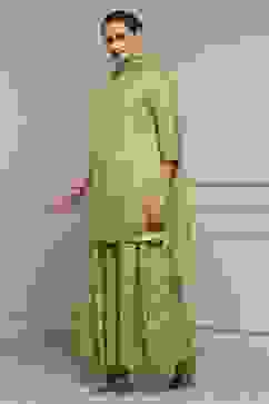 Green Cotton Metallic Pattern Sharara Suit Set image number 3