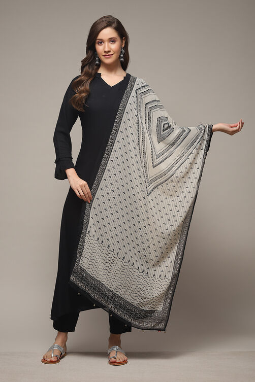 Beige & Black Cotton Blend Printed Scarf image number 0