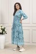 Turquoise Printed Tiered Dress image number 2
