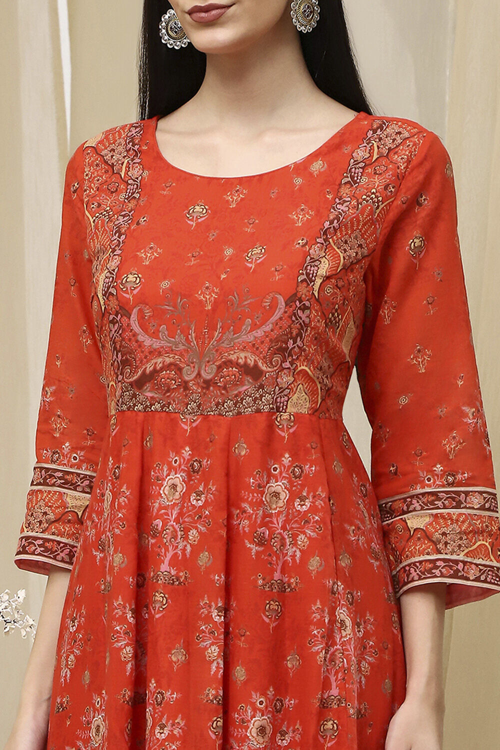 Blue Cotton Printed Anarkali Suit Set image number 1