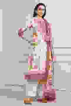 Off-White Cotton Floral Printed Straight Suit Set image number 5