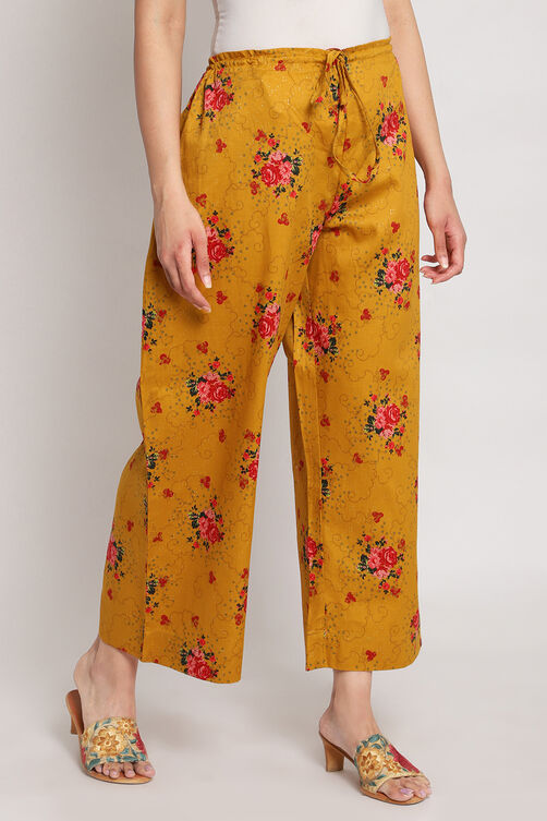 Mustard Cotton Palazzo Pants image number 3