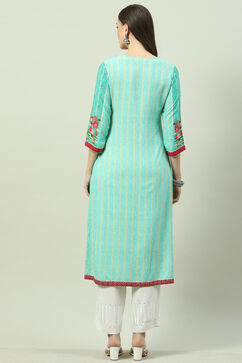 Green LIVA Straight Printed Kurta image number 4