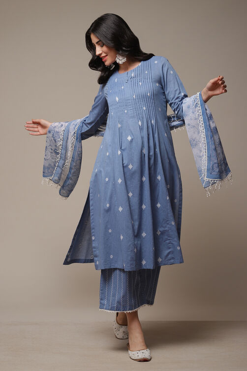 Buy Sky Blue Cotton Straight Yarndyed 3 Piece Set for INR2497.50 |Biba ...