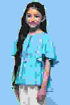 Aqua Printed Rayon Top With Mirror Detail image number 2