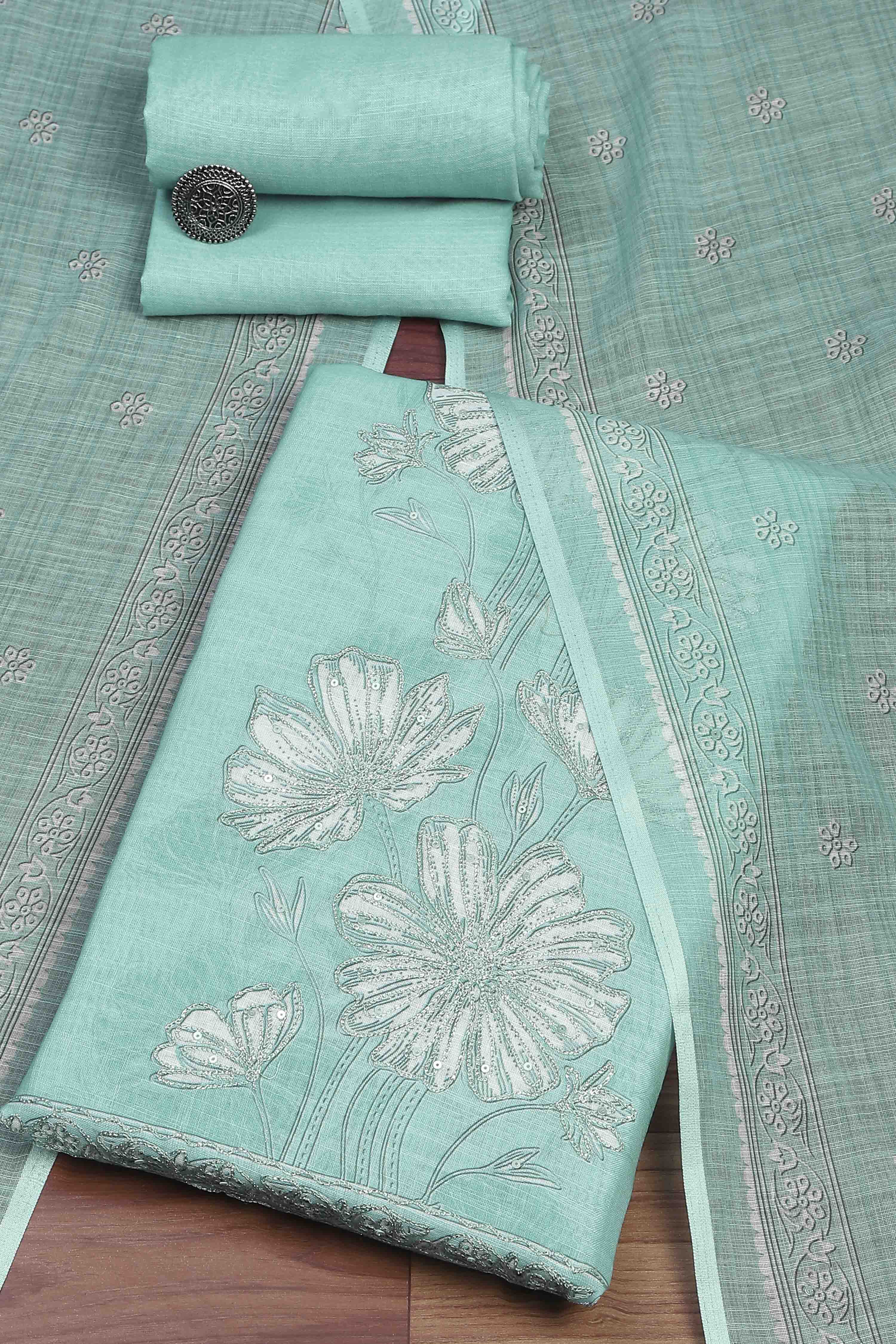 Yellow Linen Unstitched Suit Set image number 0