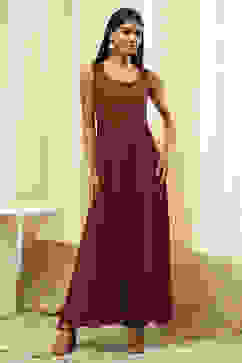 Earthy Brown Printed Layered Cape Dress image number 2