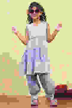 Purple Cotton Tiered Printed Kurta Salwar Set image number 0