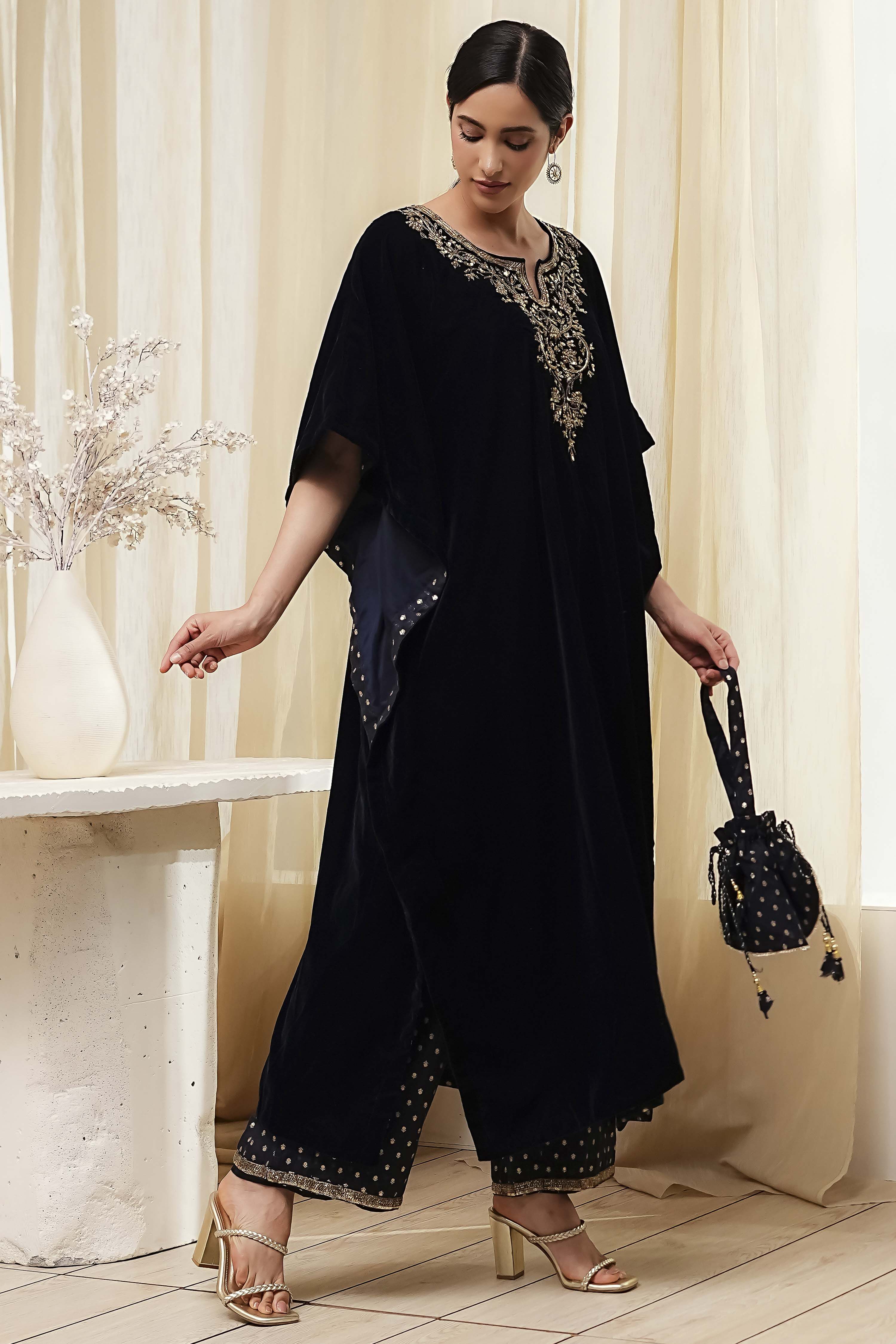 Blue Art Silk A-Line Kurta Palazzo Suit Set image number 6