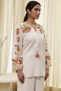Natural Viscose Blend Straight Embroidered Fusion Set image number 1