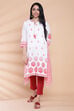 White And Coral Cotton A-Line Printed Kurta image number 2
